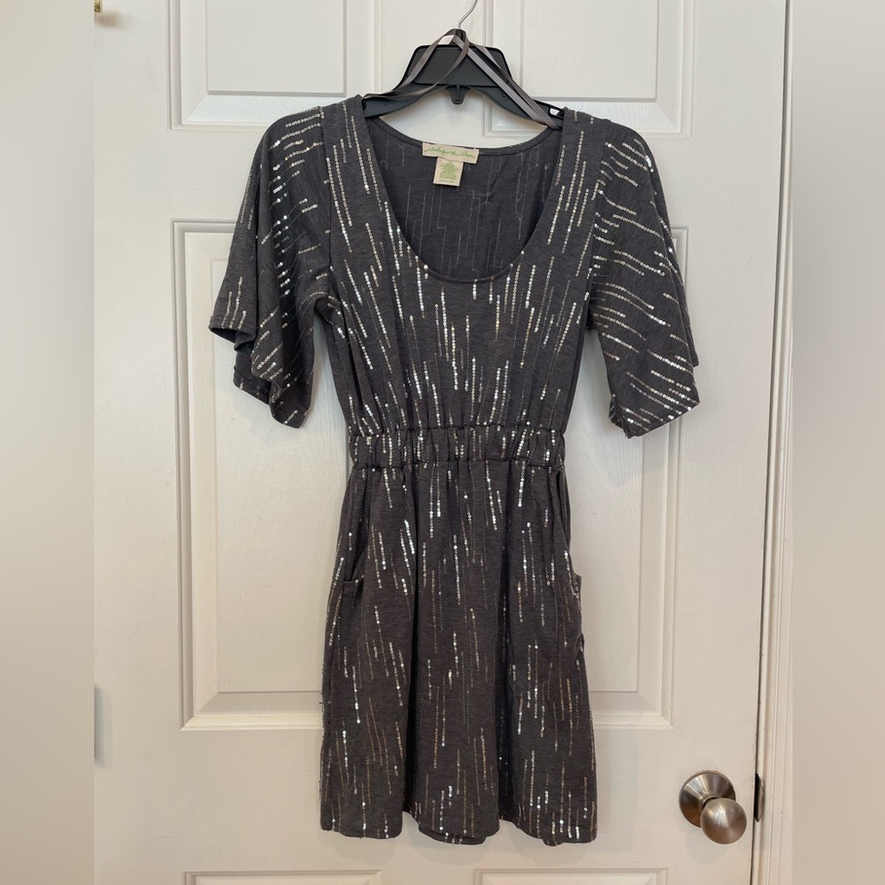 Anthropologie Staring At Stars Gray Silver  Sequined Mini Dress Size XS